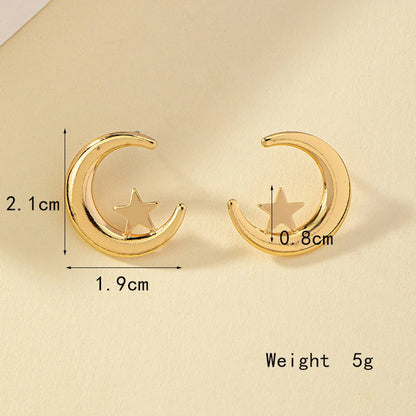 1 Pair Basic Lady Commute C Shape Star Moon Plating Alloy 14k Gold Plated Ear Studs