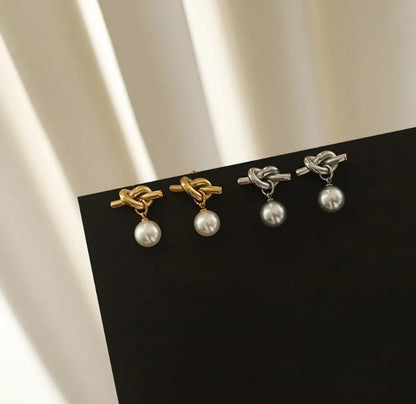 1 Pair Basic Lady Simple Style Round 304 Stainless Steel Titanium Steel Artificial Pearls 18K Gold Plated Drop Earrings