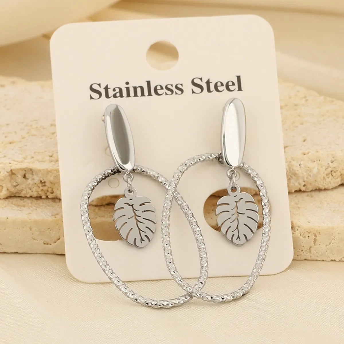 1 Pair Basic Leaves Plating Hollow Out Stainless Steel Gold Plated Drop Earrings