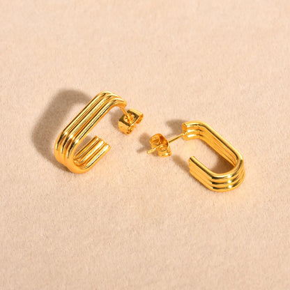 1 Pair Basic Lines Plating 201 Stainless Steel 18K Gold Plated Ear Studs