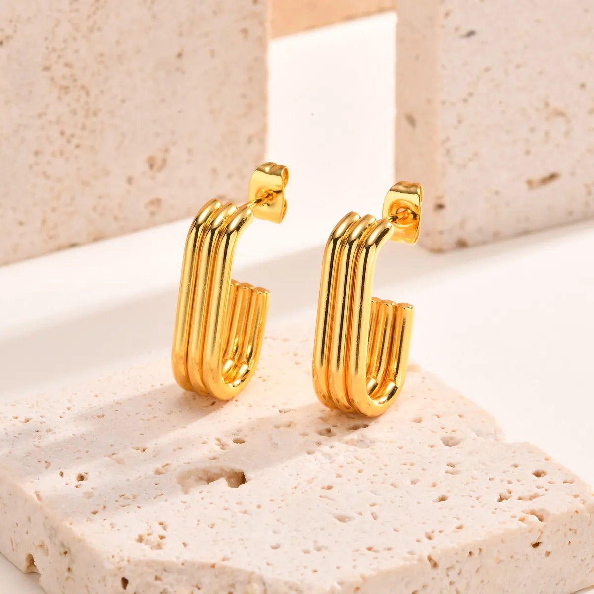 1 Pair Basic Lines Plating 201 Stainless Steel 18K Gold Plated Ear Studs