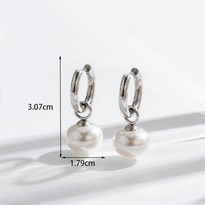 1 Pair Basic Modern Style Circle Pearl Plating 304 Stainless Steel Earrings