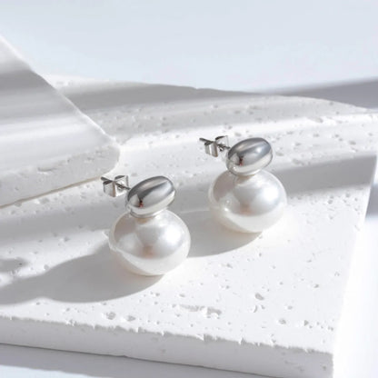 1 Pair Basic Modern Style Circle Pearl Plating 304 Stainless Steel Earrings