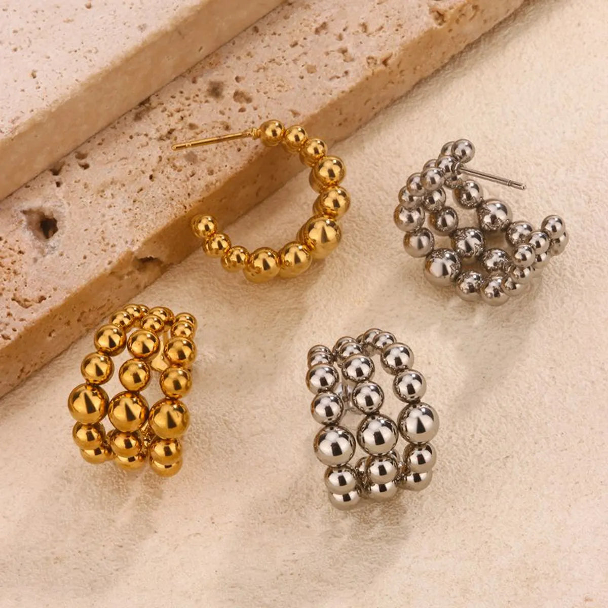 1 Pair Basic Modern Style Classic Style C Shape Geometric Beads 304 Stainless Steel 18K Gold Plated Ear Studs