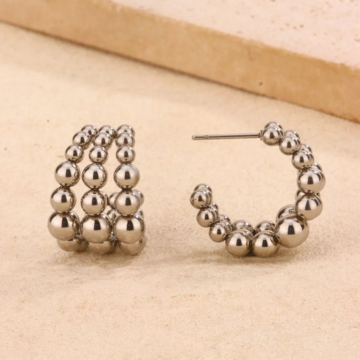 1 Pair Basic Modern Style Classic Style C Shape Geometric Beads 304 Stainless Steel 18K Gold Plated Ear Studs