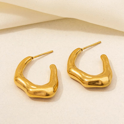 1 Pair Basic Modern Style Classic Style C Shape U Shape Solid Color Irregular Plating 304 Stainless Steel 18K Gold Plated Earrings Ear Studs