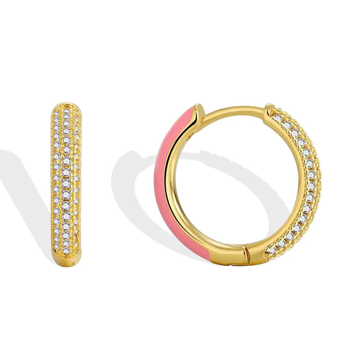 1 Pair Basic Modern Style Classic Style Circle Enamel Epoxy Inlay Brass Zircon 18K Gold Plated Hoop Earrings