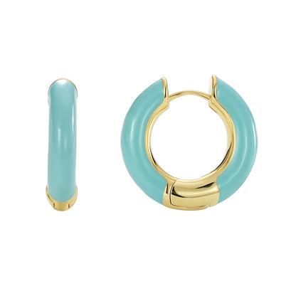 1 Pair Basic Modern Style Classic Style Circle Enamel Epoxy Inlay Brass Zircon 18K Gold Plated Hoop Earrings