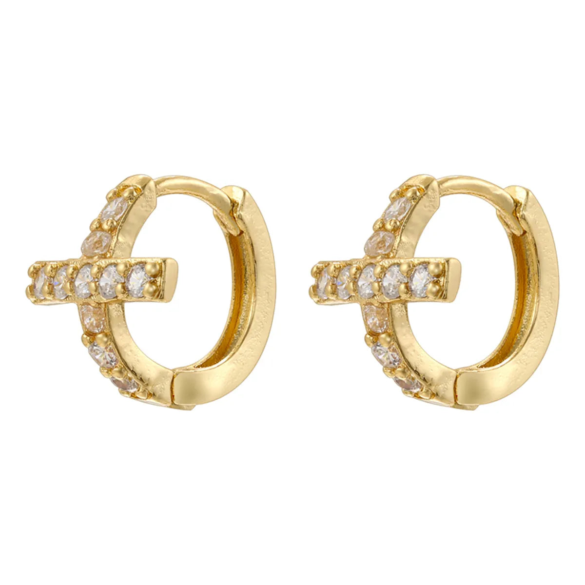 1 Pair Basic Modern Style Classic Style Cross Plating Inlay Copper Zircon 18K Gold Plated Earrings