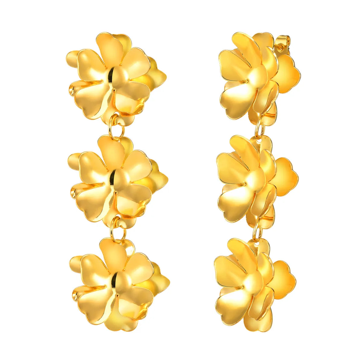 1 Pair Basic Modern Style Classic Style Flower Copper Gold Plated Drop Earrings