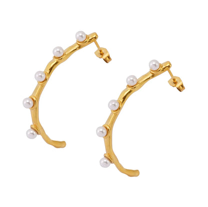 1 Pair Basic Modern Style Classic Style Geometric Inlay 304 Stainless Steel Artificial Pearl Rhinestone Artificial Pearls Rhinestones 18K Gold Plated Ear Studs