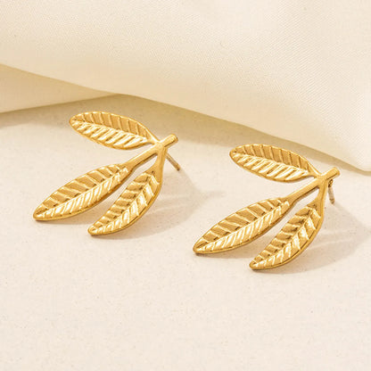 1 Pair Basic Modern Style Classic Style Geometric Leaves Flower Plating 304 Stainless Steel 18K Gold Plated Ear Studs