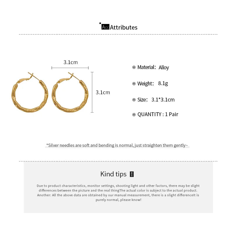 1 Pair Basic Modern Style Classic Style Geometric Round Plating Pleated Alloy Earrings