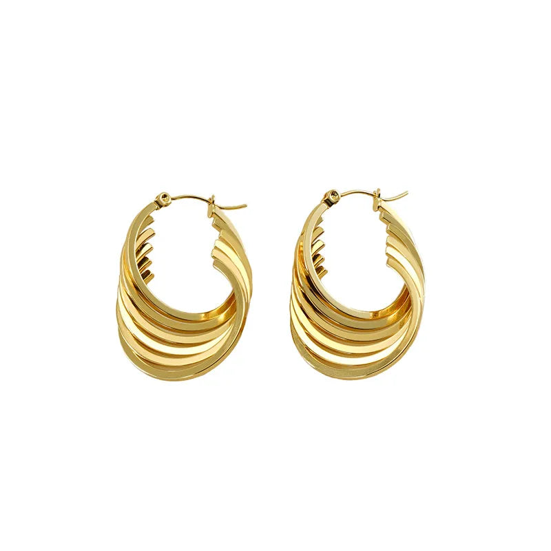 1 Pair Basic Modern Style Classic Style Geometric Solid Color Plating 304 Stainless Steel 18K Gold Plated Hoop Earrings