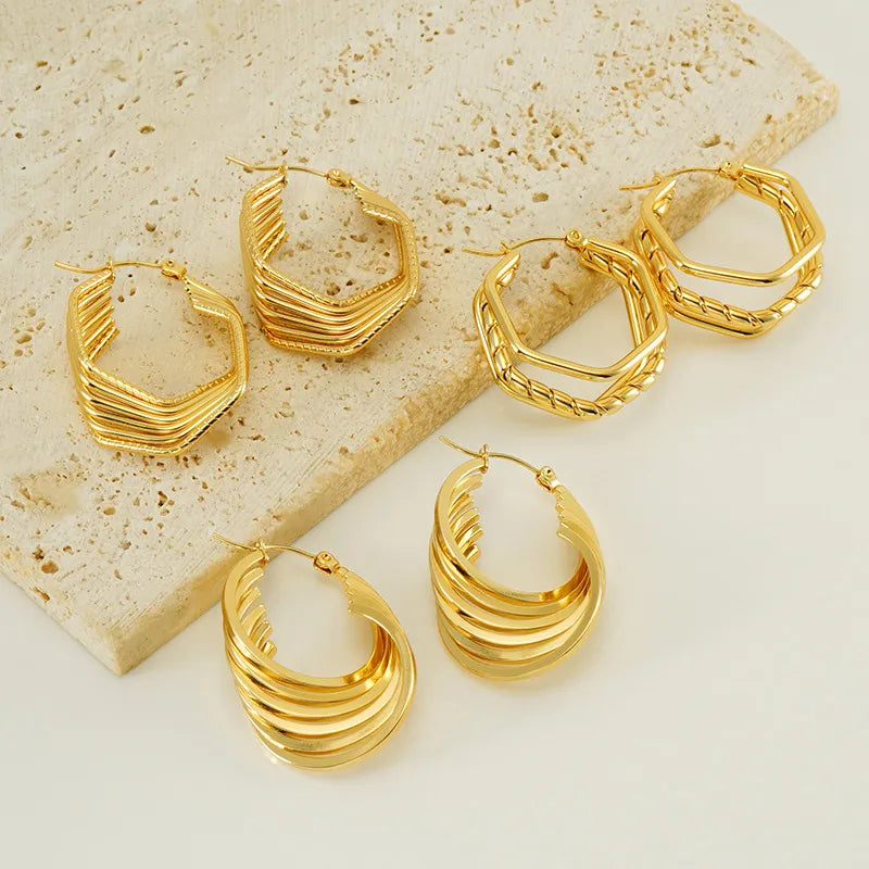 1 Pair Basic Modern Style Classic Style Geometric Solid Color Plating 304 Stainless Steel 18K Gold Plated Hoop Earrings