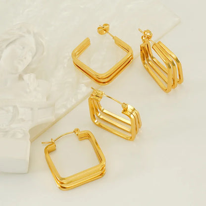 1 Pair Basic Modern Style Classic Style Geometric Solid Color Plating 304 Stainless Steel 18K Gold Plated Hoop Earrings