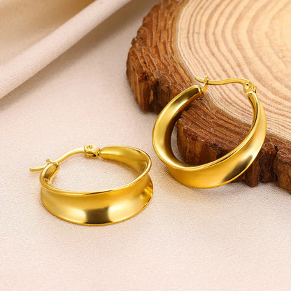 1 Pair Basic Modern Style Classic Style Geometric Solid Color Plating 304 Stainless Steel 18K Gold Plated Hoop Earrings