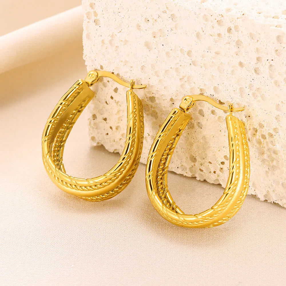 1 Pair Basic Modern Style Classic Style Geometric Solid Color Plating 304 Stainless Steel 18K Gold Plated Hoop Earrings