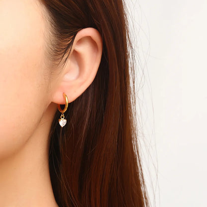 1 Pair Basic Modern Style Classic Style Heart Shape Inlay 304 Stainless Steel Rhinestones 18K Gold Plated Drop Earrings