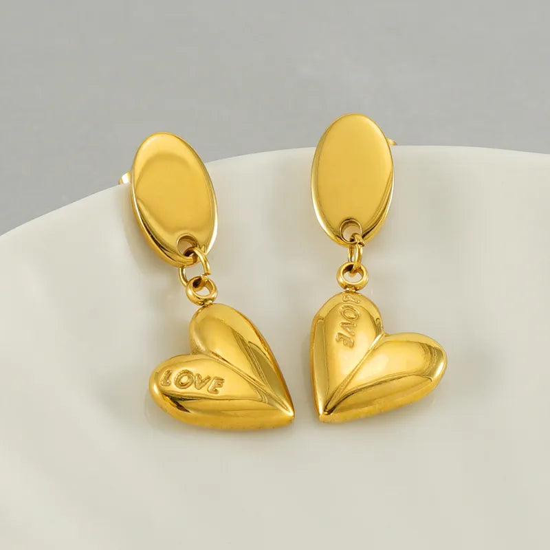 1 Pair Basic Modern Style Classic Style Heart Shape Plating 304 Stainless Steel 18K Gold Plated Drop Earrings