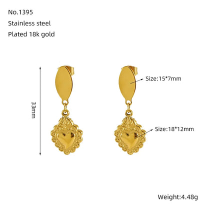 1 Pair Basic Modern Style Classic Style Heart Shape Plating 304 Stainless Steel 18K Gold Plated Drop Earrings