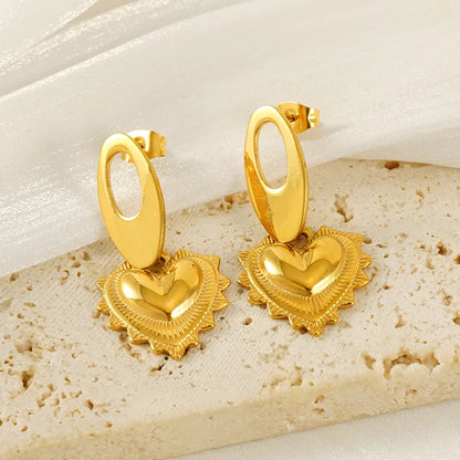 1 Pair Basic Modern Style Classic Style Heart Shape Plating 304 Stainless Steel 18K Gold Plated Drop Earrings