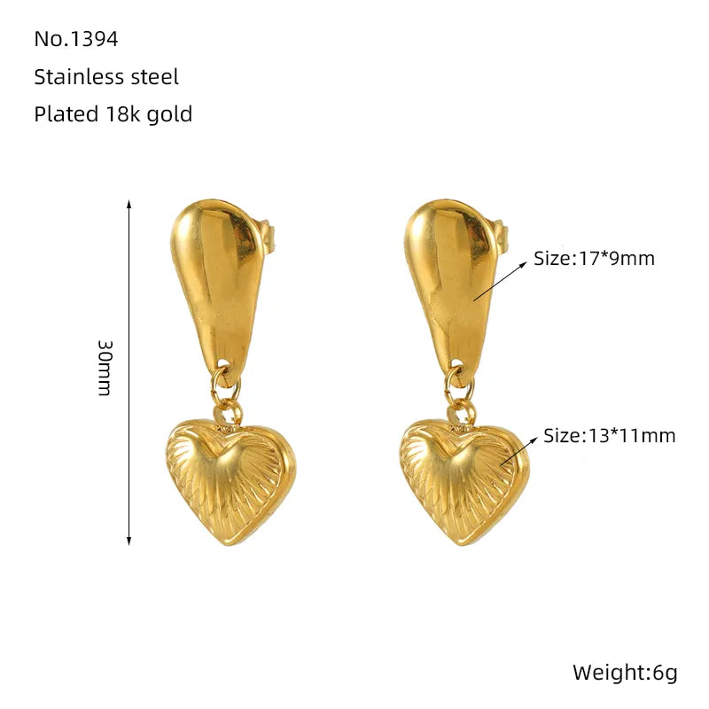 1 Pair Basic Modern Style Classic Style Heart Shape Plating 304 Stainless Steel 18K Gold Plated Drop Earrings