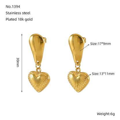 1 Pair Basic Modern Style Classic Style Heart Shape Plating 304 Stainless Steel 18K Gold Plated Drop Earrings