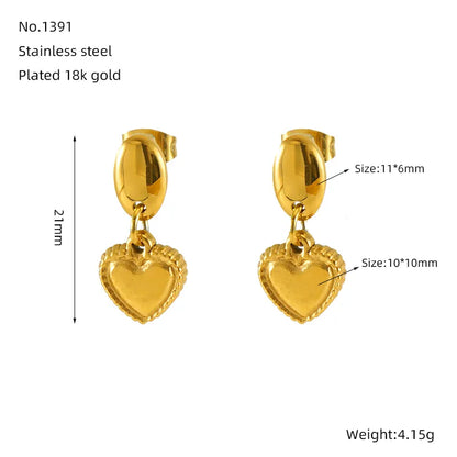 1 Pair Basic Modern Style Classic Style Heart Shape Plating 304 Stainless Steel 18K Gold Plated Drop Earrings