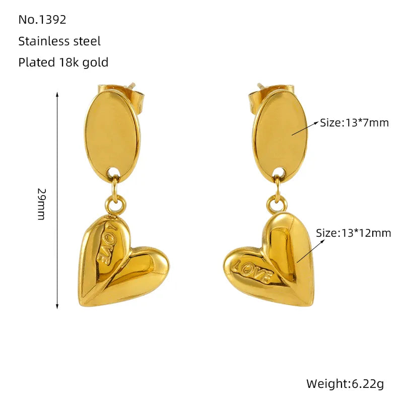 1 Pair Basic Modern Style Classic Style Heart Shape Plating 304 Stainless Steel 18K Gold Plated Drop Earrings