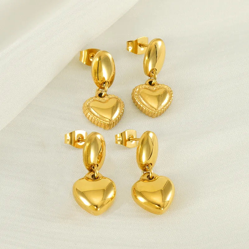 1 Pair Basic Modern Style Classic Style Heart Shape Plating 304 Stainless Steel 18K Gold Plated Drop Earrings