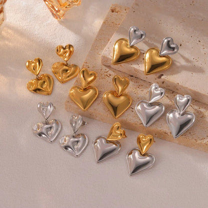 1 Pair Basic Modern Style Classic Style Heart Shape Plating 304 Stainless Steel Drop Earrings