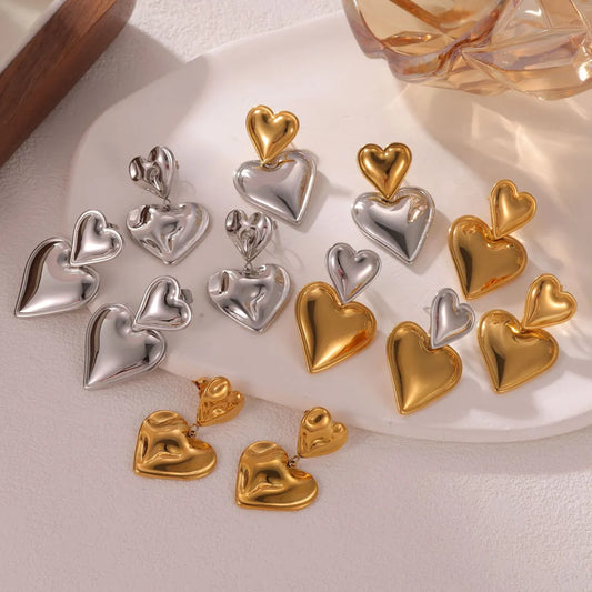 1 Pair Basic Modern Style Classic Style Heart Shape Plating 304 Stainless Steel Drop Earrings