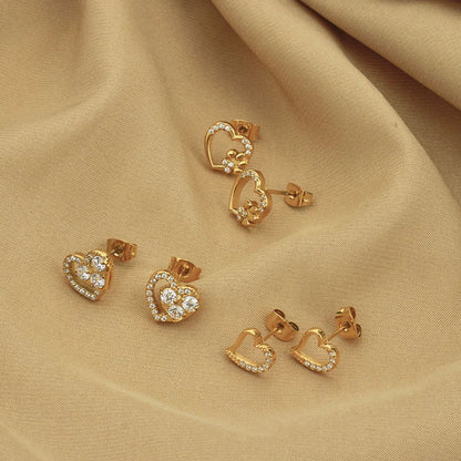 1 Pair Basic Modern Style Classic Style Heart Shape Plating Inlay Titanium Steel Zircon Gold Plated Ear Studs