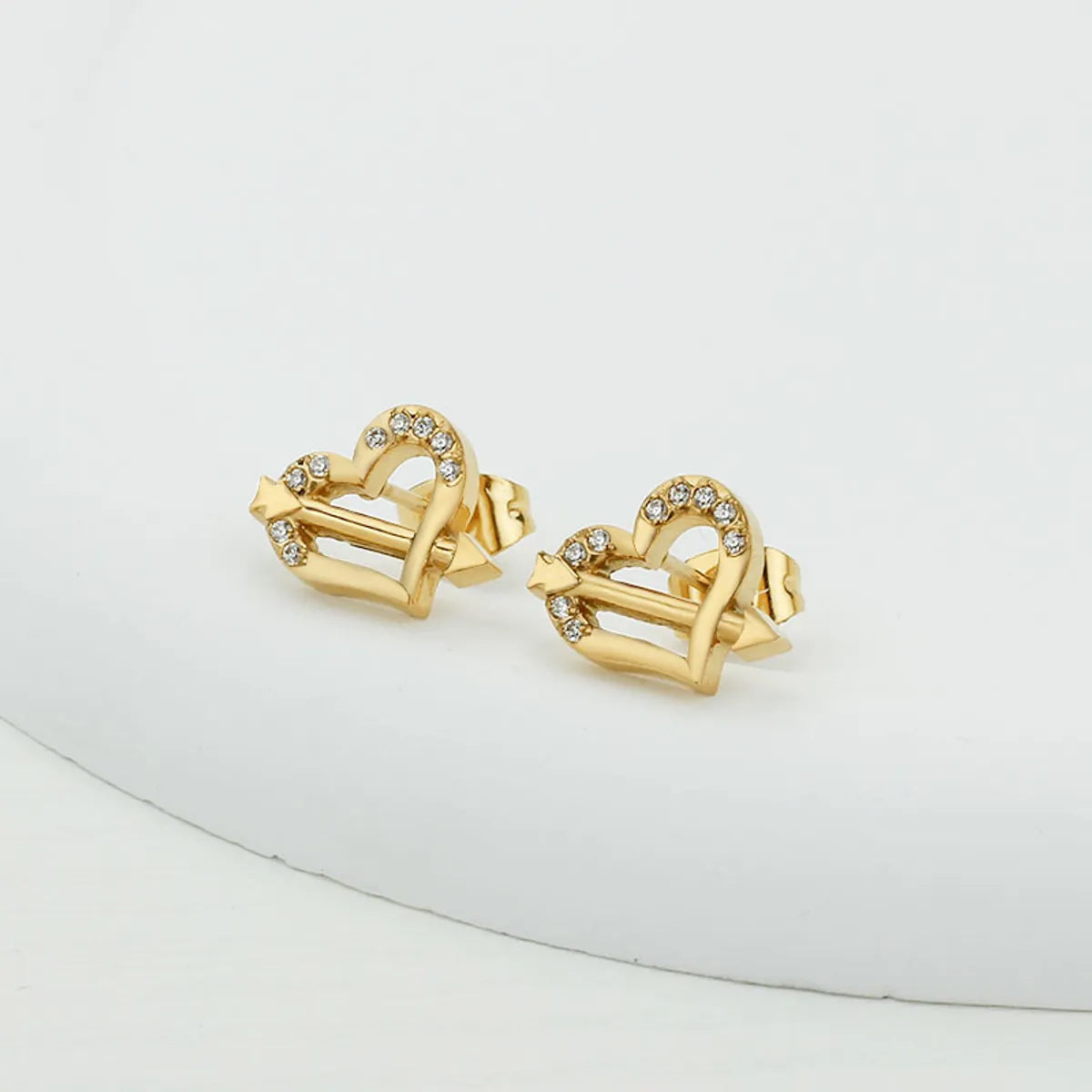 1 Pair Basic Modern Style Classic Style Heart Shape Plating Inlay Titanium Steel Zircon Gold Plated Ear Studs