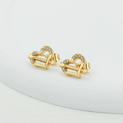 1 Pair Basic Modern Style Classic Style Heart Shape Plating Inlay Titanium Steel Zircon Gold Plated Ear Studs