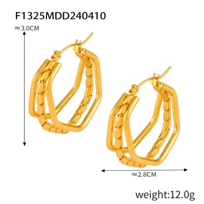 1 Pair Basic Modern Style Classic Style Hexagon Quadrilateral Plating Titanium Steel 18K Gold Plated Hoop Earrings