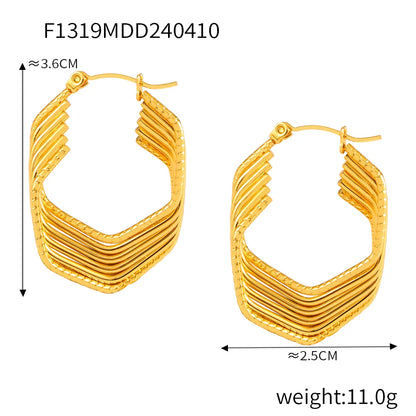 1 Pair Basic Modern Style Classic Style Hexagon Quadrilateral Plating Titanium Steel 18K Gold Plated Hoop Earrings