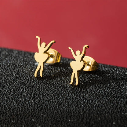 1 Pair Basic Modern Style Classic Style Human Penguin Notes Polishing Plating 304 Stainless Steel 18K Gold Plated Ear Studs