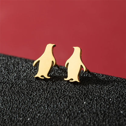 1 Pair Basic Modern Style Classic Style Human Penguin Notes Polishing Plating 304 Stainless Steel 18K Gold Plated Ear Studs