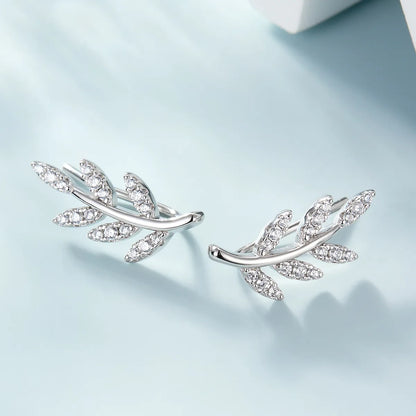 1 Pair Basic Modern Style Classic Style Leaf Inlay Sterling Silver Zircon White Gold Plated Ear Studs