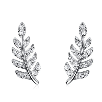 1 Pair Basic Modern Style Classic Style Leaf Inlay Sterling Silver Zircon White Gold Plated Ear Studs