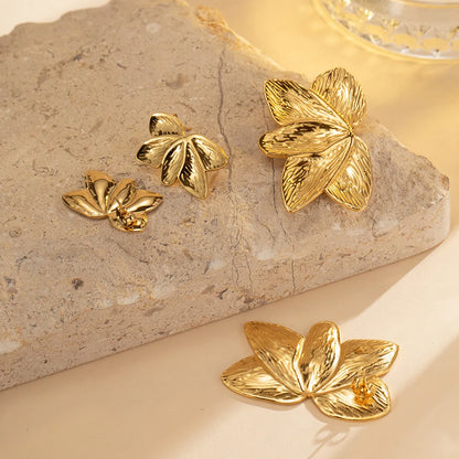 1 Pair Basic Modern Style Classic Style Leaf Plating Titanium Steel Ear Studs