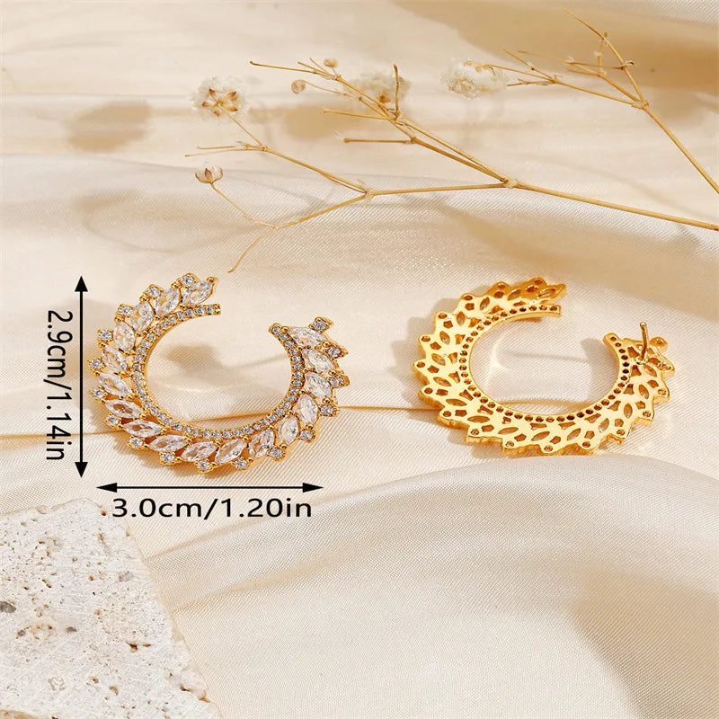 1 Pair Basic Modern Style Classic Style Leaf Round Inlay Copper Zircon 18K Gold Plated Ear Studs