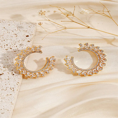 1 Pair Basic Modern Style Classic Style Leaf Round Inlay Copper Zircon 18K Gold Plated Ear Studs