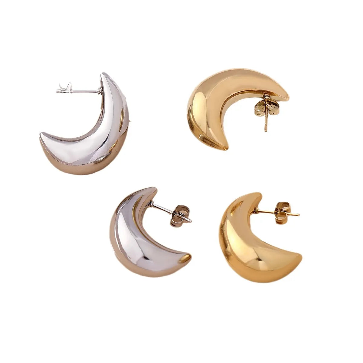 1 Pair Basic Modern Style Classic Style Moon Plating 304 Stainless Steel Drop Earrings