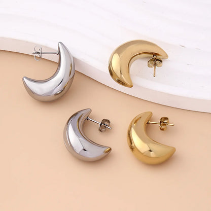 1 Pair Basic Modern Style Classic Style Moon Plating 304 Stainless Steel Drop Earrings