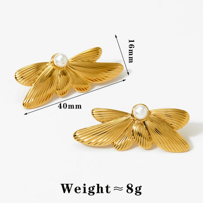 1 Pair Basic Modern Style Classic Style Solid Color Butterfly Inlay 304 Stainless Steel Artificial Pearls 16K Gold Plated White Gold Plated Gold Plated Ear Studs