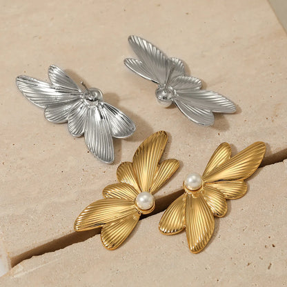 1 Pair Basic Modern Style Classic Style Solid Color Butterfly Inlay 304 Stainless Steel Artificial Pearls 16K Gold Plated White Gold Plated Gold Plated Ear Studs