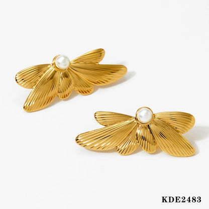 1 Pair Basic Modern Style Classic Style Solid Color Butterfly Inlay 304 Stainless Steel Artificial Pearls 16K Gold Plated White Gold Plated Gold Plated Ear Studs